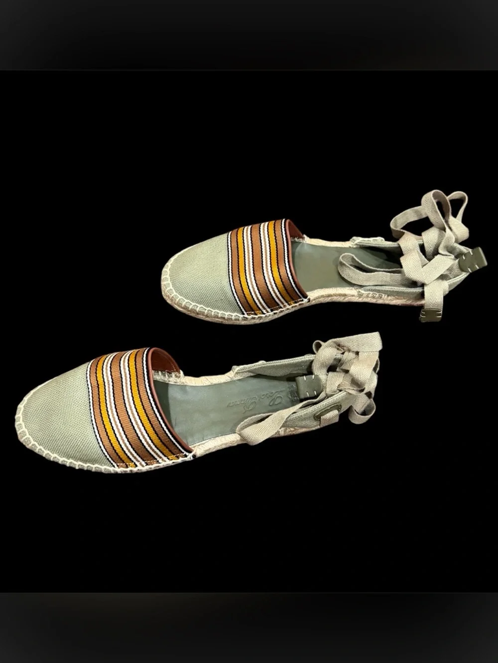 Loro Piana Suitcase Stripe Sage Green Lace-Up Espadrilles EU 39 US 7.5